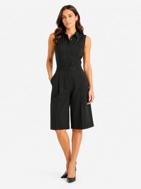 DYLAN GRAY BLACK SLEEVELESS BUTTON FRONT CROPPED WEDDING LEG JUMPSUIT - 2